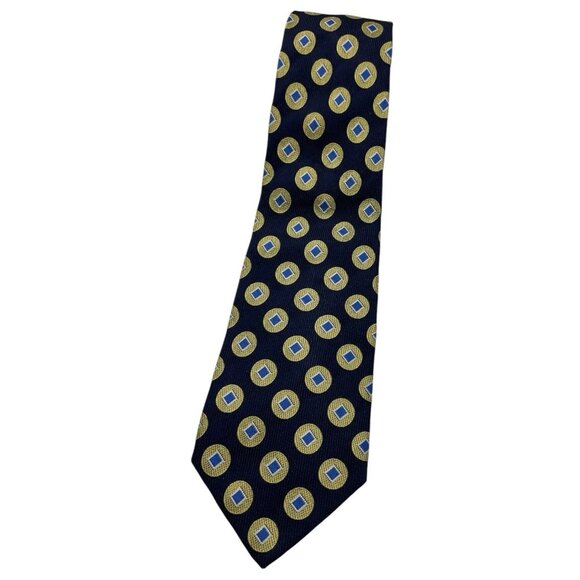 Turnbull & Asser Other - TURNBULL & ASSER Men's Silk Necktie LUXURY Navy Yellow Medallion W:3.6" EUC
